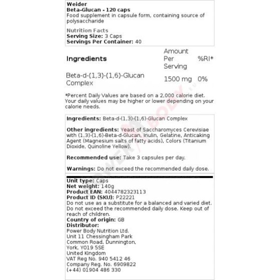 Weider Beta - Glucan Weider